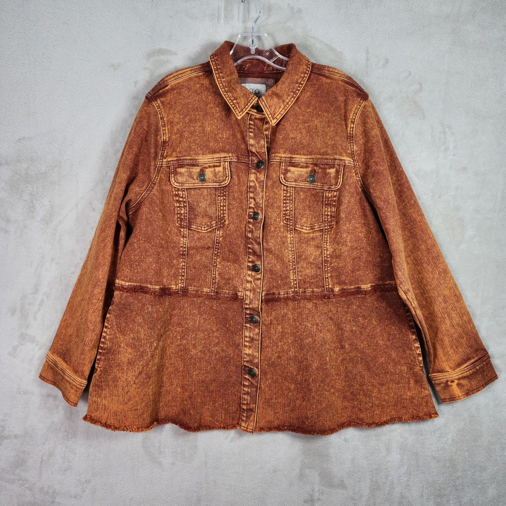 LOGO by Lori Goldstein Denim‎ Jacket Womens XL Burnt Brick Desert Wash A697982